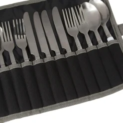 4 Person Camping Cutlery Set Stainless Steel | Black Seal Grey