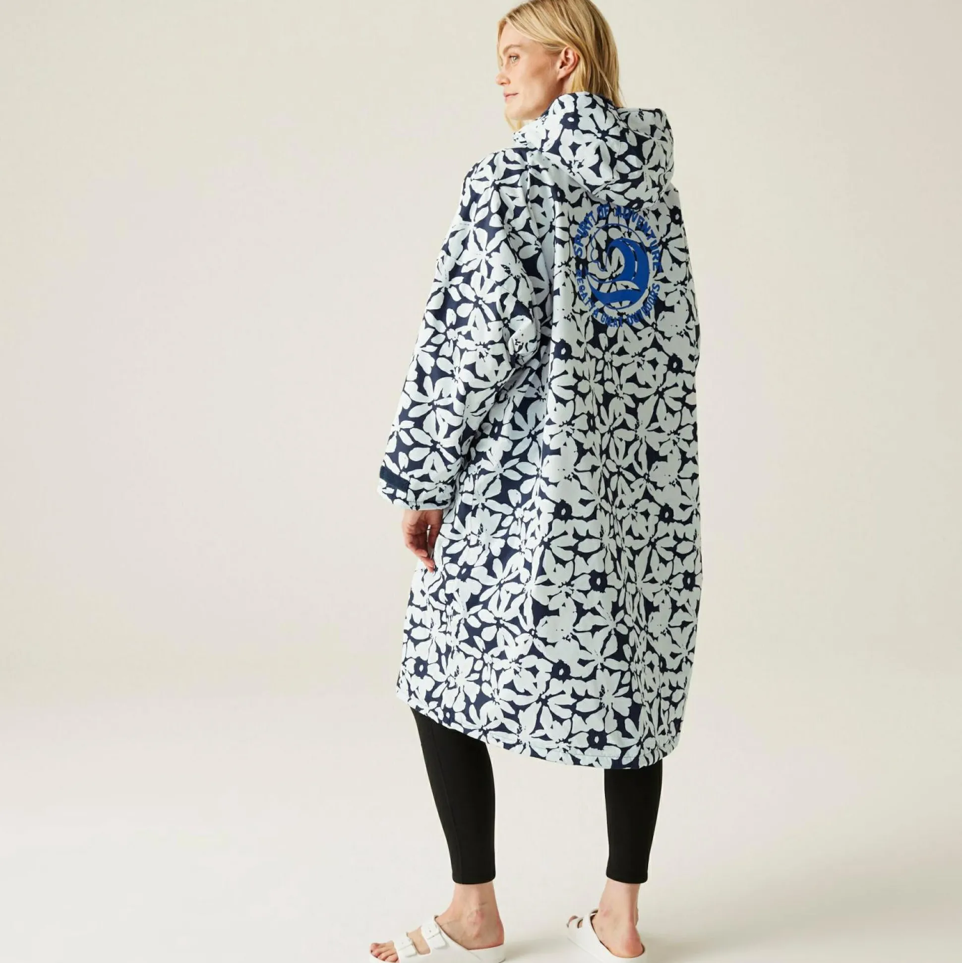Adult Waterproof Changing Robe | Navy White Large Floral
