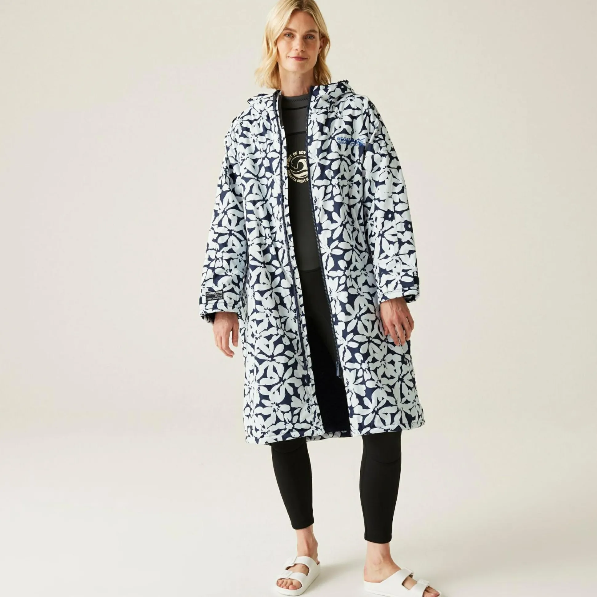 Adult Waterproof Changing Robe | Navy White Large Floral