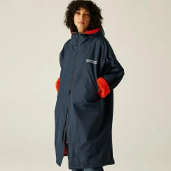 Adult Waterproof Changing Robe | Navy Rusty Orange Lining