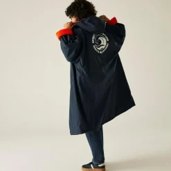 Adult Waterproof Changing Robe | Navy Rusty Orange Lining