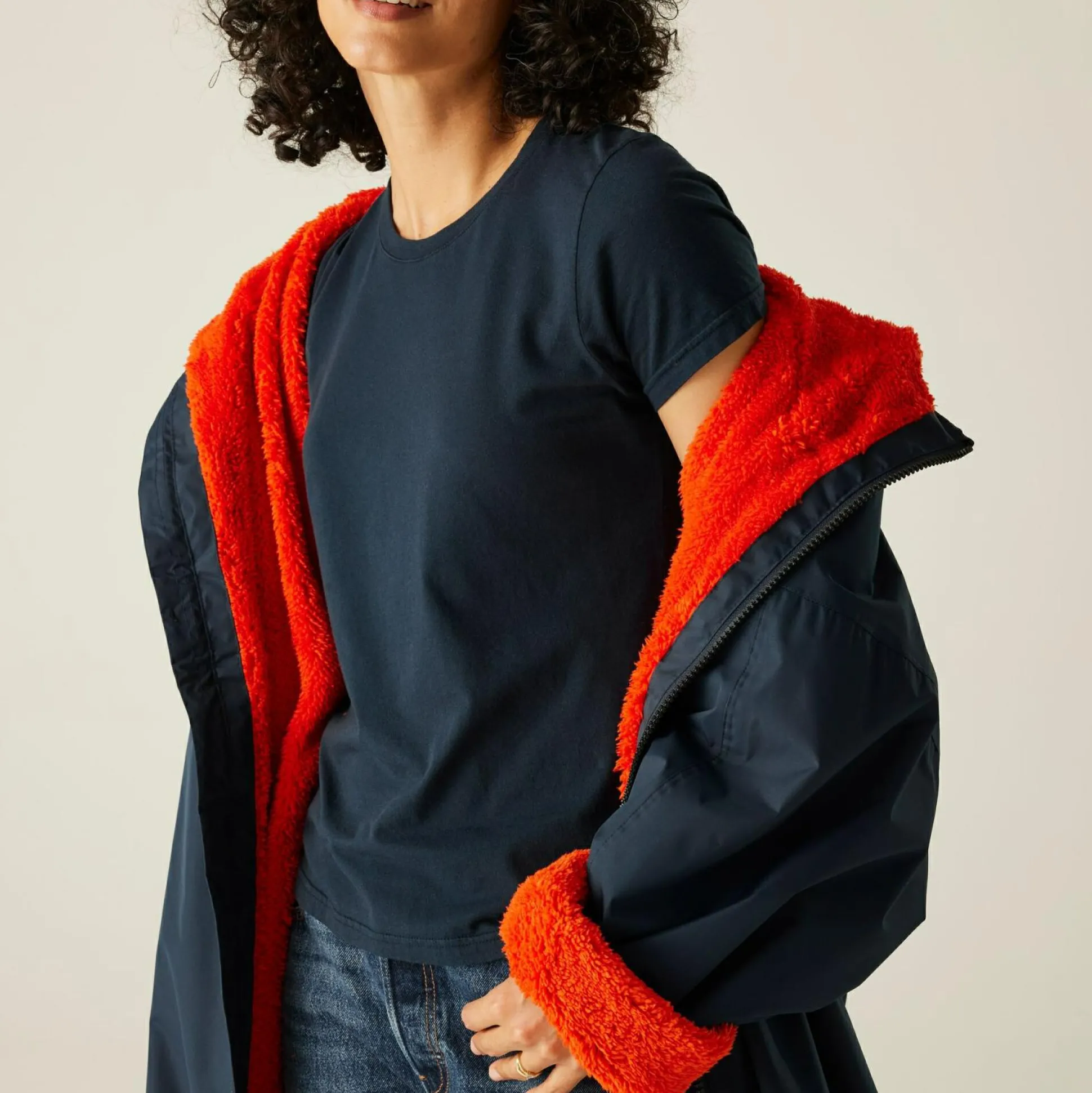 Adult Waterproof Changing Robe | Navy Rusty Orange Lining