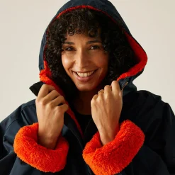 Adult Waterproof Changing Robe | Navy Rusty Orange Lining