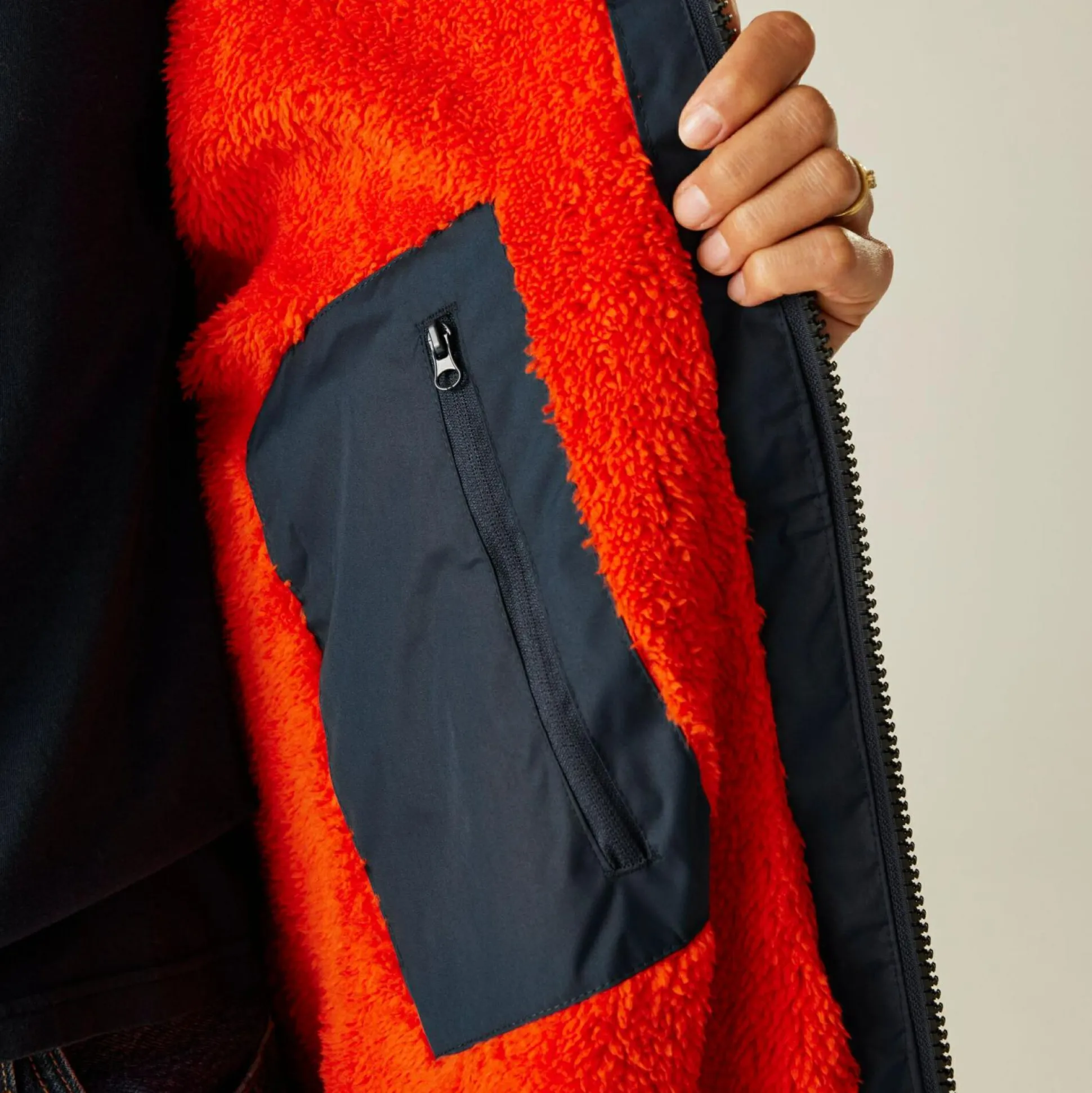 Adult Waterproof Changing Robe | Navy Rusty Orange Lining