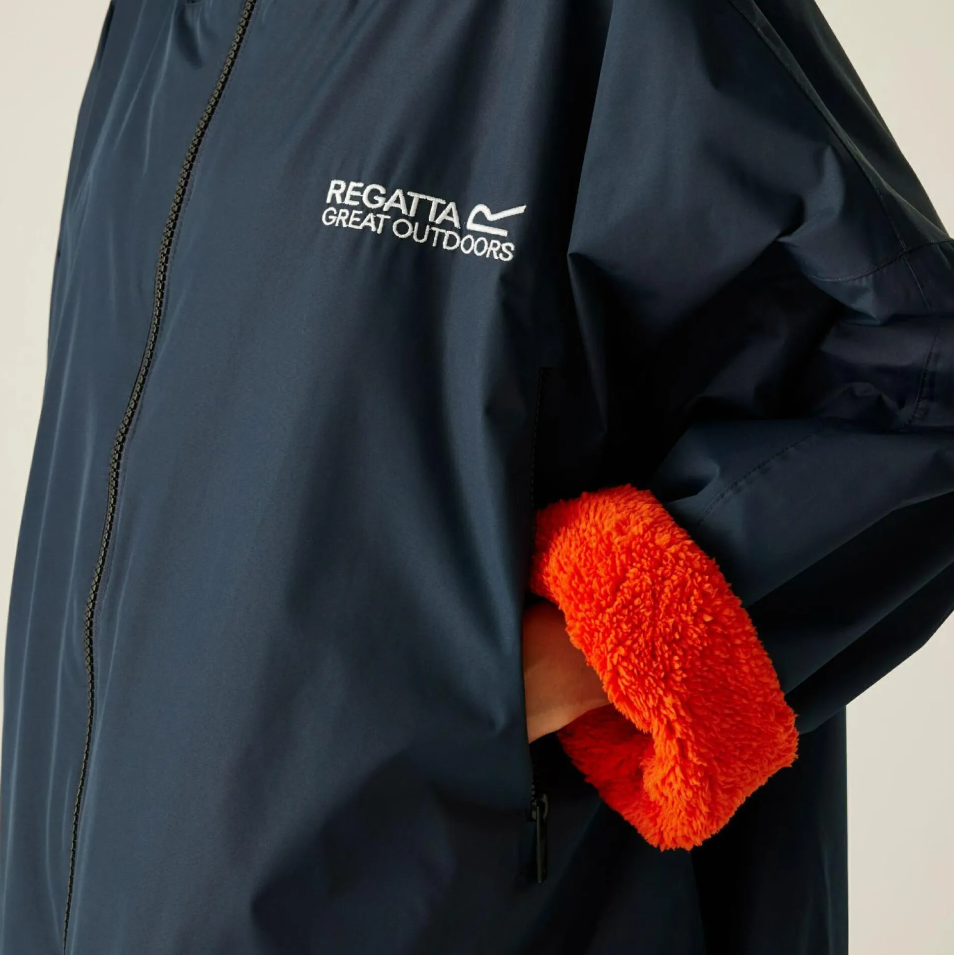Adult Waterproof Changing Robe | Navy Rusty Orange Lining
