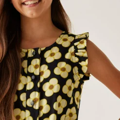 Girls Orla Kiely Playsuit | Spinning Flower Black