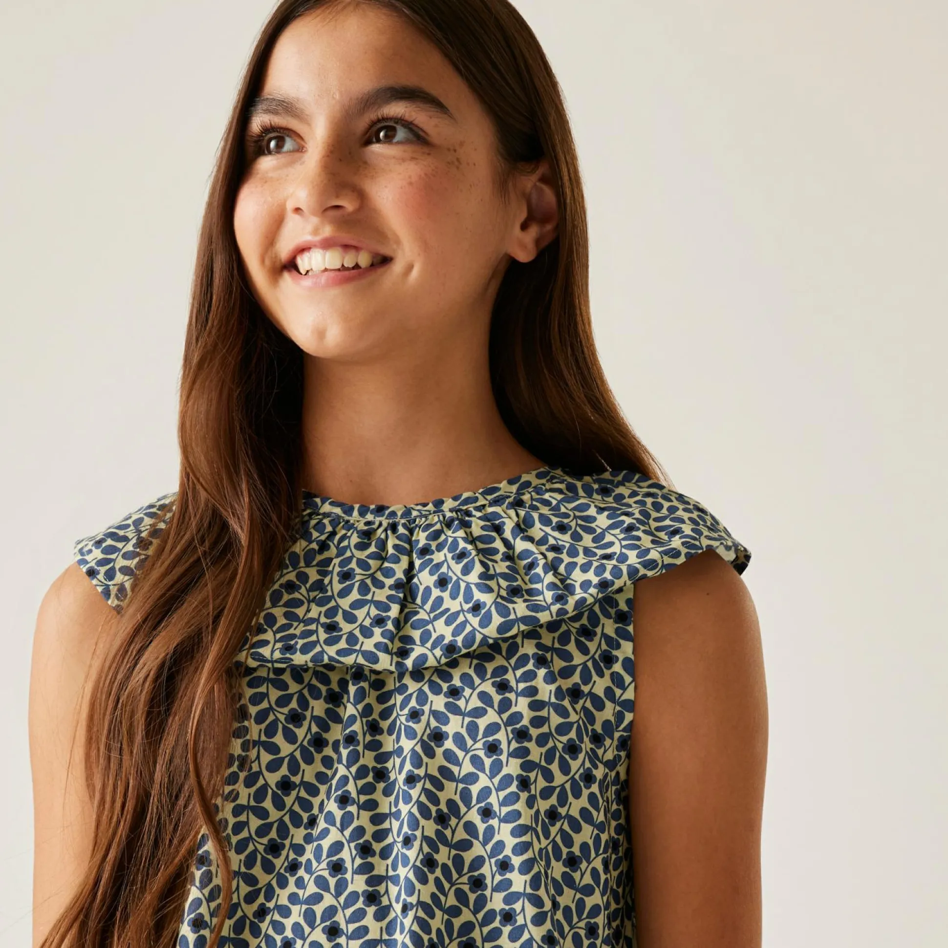 Girls Orla Kiely Sleeveless Dress | Jasmine Flower Blue