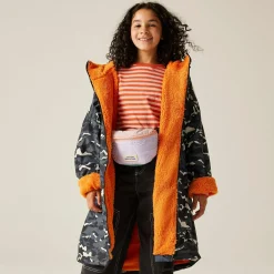 Junior Waterproof Changing Robe | Black Camo Persimmon
