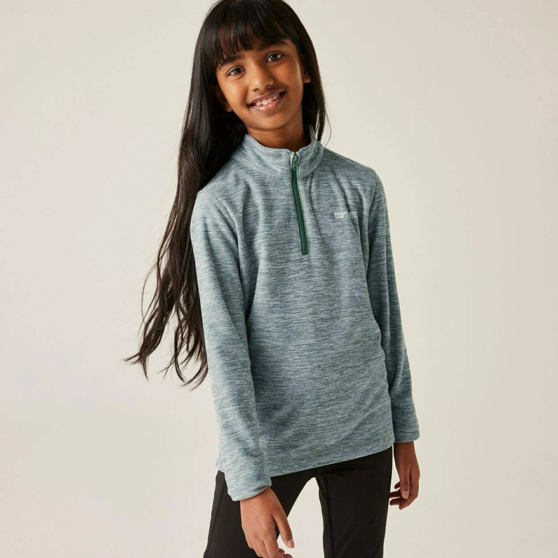 Kids' Hot Shot Marl Half Zip Fleece | Green