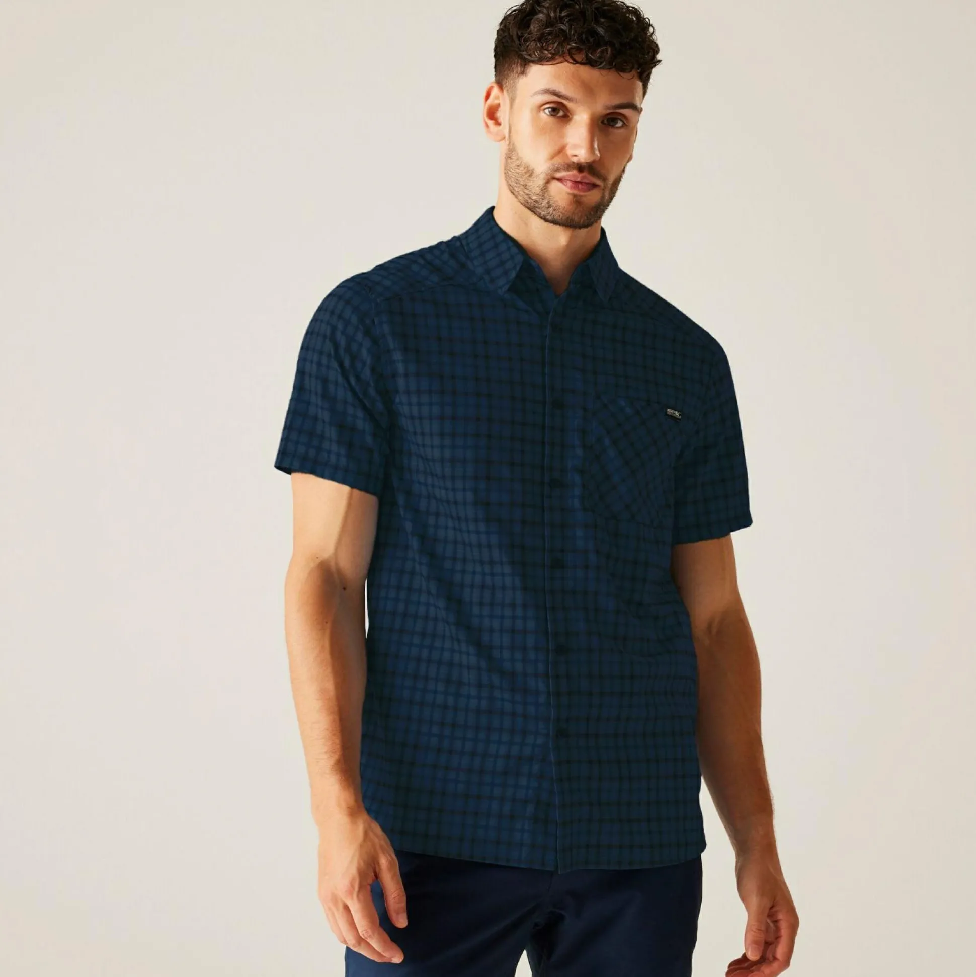 Men's Begarno Short Sleeve Shirt | Moonlight Denim Navy Check
