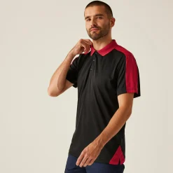 Men's Contrast Coolweave Quick Wicking Polo Shirt | Black Classic Red