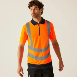 Men's Hi Vis Pro Reflective Polo Work Shirt | Orange Navy