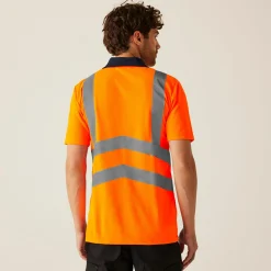 Men's Hi Vis Pro Reflective Polo Work Shirt | Orange Navy