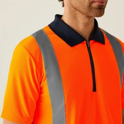 Men's Hi Vis Pro Reflective Polo Work Shirt | Orange Navy