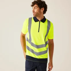 Men's Hi Vis Pro Reflective Polo Work Shirt | Yellow Navy