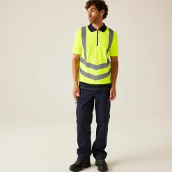 Men's Hi Vis Pro Reflective Polo Work Shirt | Yellow Navy