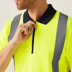 Men's Hi Vis Pro Reflective Polo Work Shirt | Yellow Navy