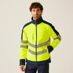 Men's Hi-Vis 3 Layer Softshell Reflective Work Jacket | Yellow Navy
