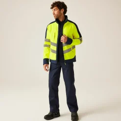 Men's Hi-Vis 3 Layer Softshell Reflective Work Jacket | Yellow Navy