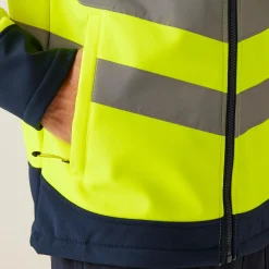 Men's Hi-Vis 3 Layer Softshell Reflective Work Jacket | Yellow Navy