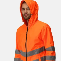 Men's Hi-Vis Pro Waterproof Reflective Packaway Work Jacket | Orange