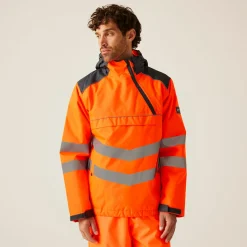 Men's Hi-Vis Waterproof Insulated Reflective Overhead Bomber Jacket | Orange Grey