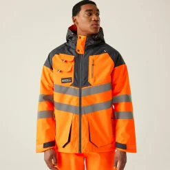 Men's Hi-Vis Waterproof Reflective Hooded Jacket | Orange Grey