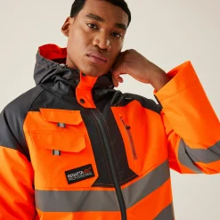 Men's Hi-Vis Waterproof Reflective Hooded Jacket | Orange Grey