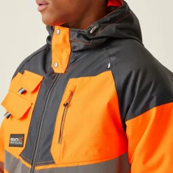 Men's Hi-Vis Waterproof Reflective Hooded Jacket | Orange Grey