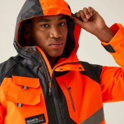 Men's Hi-Vis Waterproof Reflective Hooded Jacket | Orange Grey