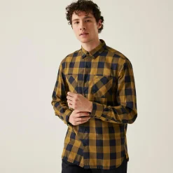 Men's Lance Long Sleeved Checked Shirt | Navy Umber Bold