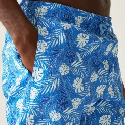 Men's Loras Swim Shorts | Elysium Blue Leaf Seersucker Co-Ord
