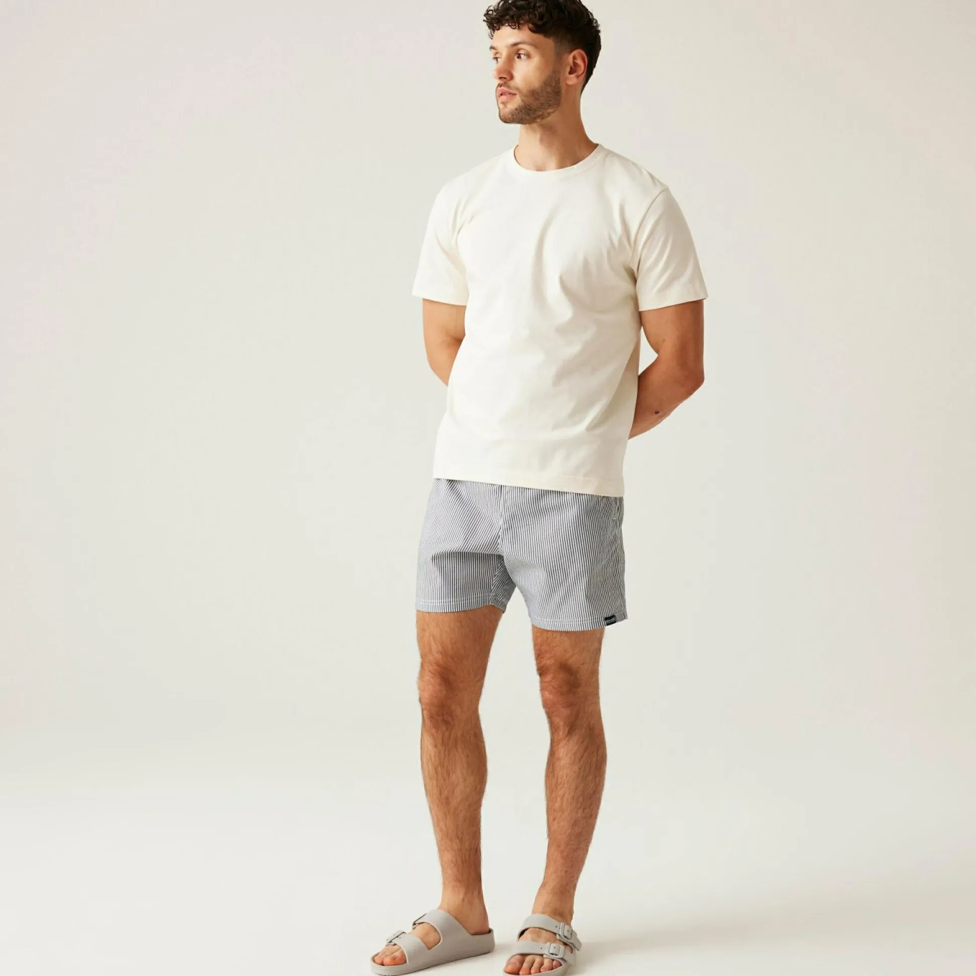 Men's Loras Swim Shorts | Navy Seersucker Stripe