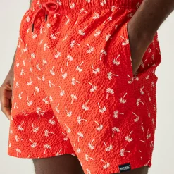 Men's Loras Swim Shorts | Poppy Red Palm Seersucker Co-Ord
