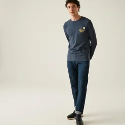 Men's Maylow Long Sleeved T-Shirt | Navy Marl Graphic