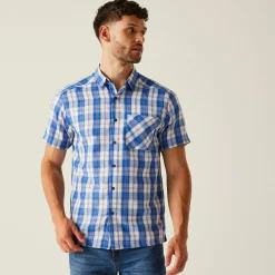 Men's Mindano IX Short Sleeve Shirt | White Olympian Blue Check