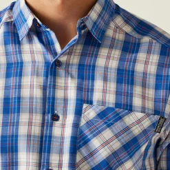 Men's Mindano IX Short Sleeve Shirt | White Olympian Blue Check