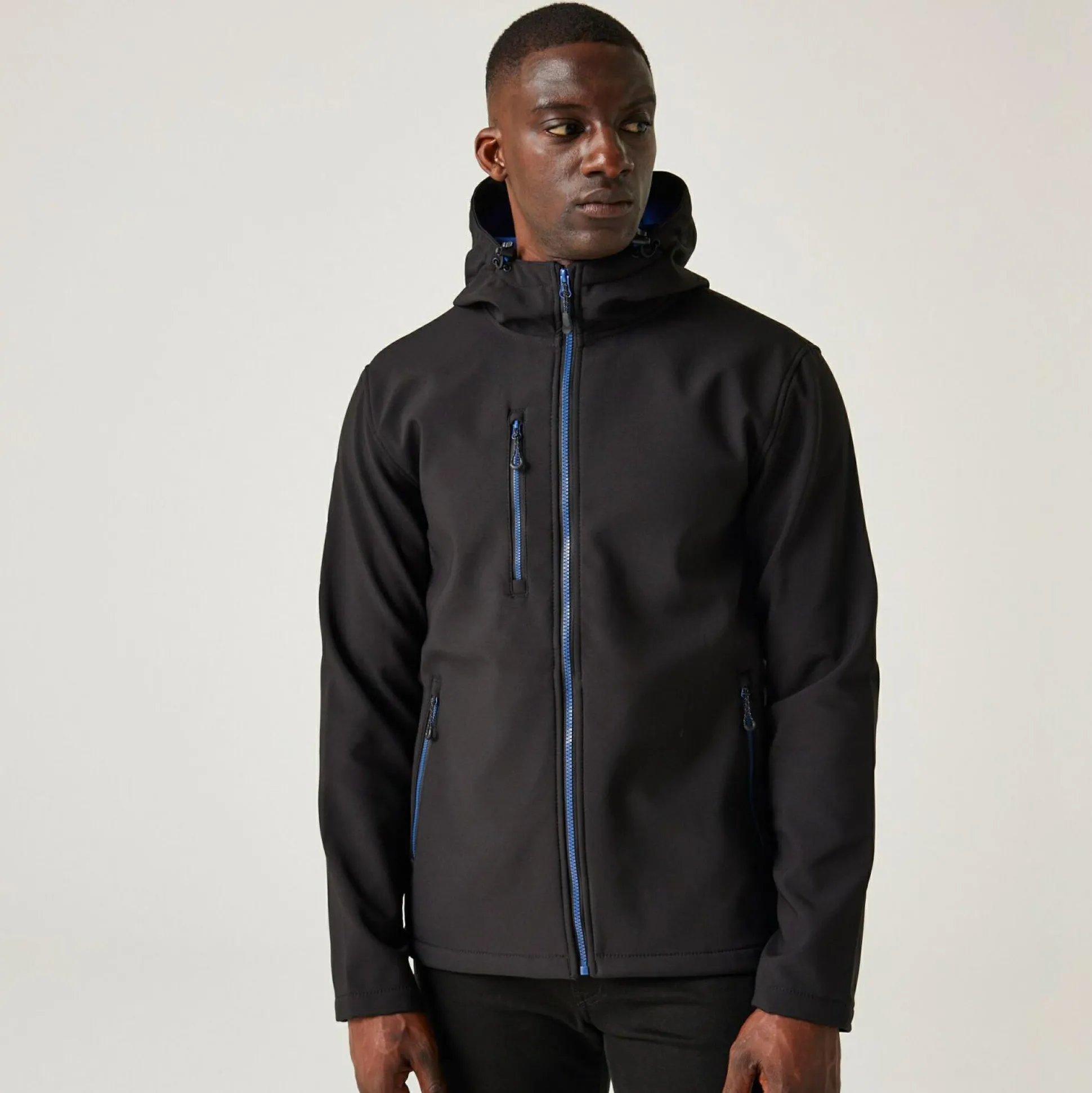 Men's Navigate 2 Layer Hooded Softshell Jacket | Black New Royal