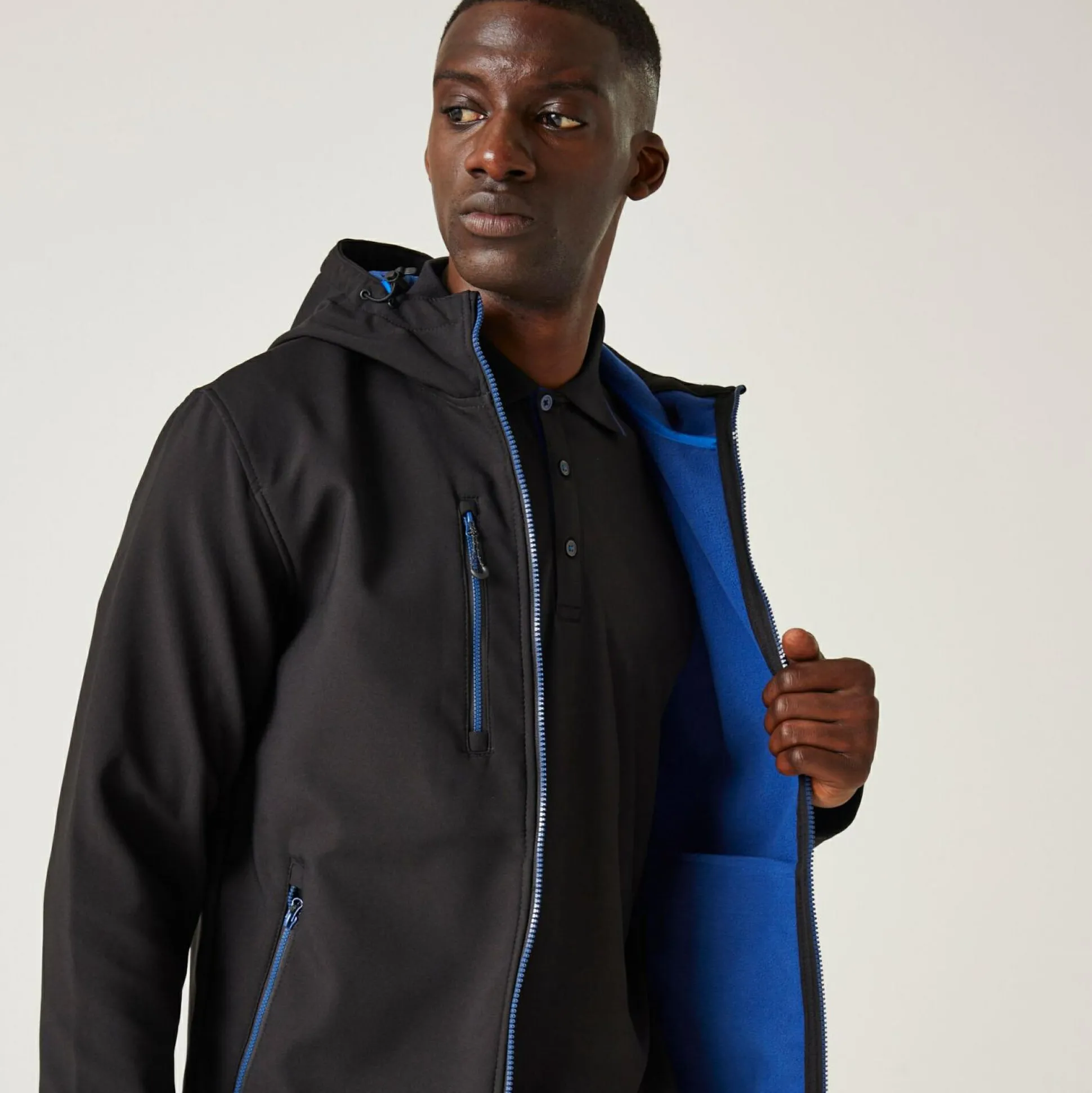 Men's Navigate 2 Layer Hooded Softshell Jacket | Black New Royal