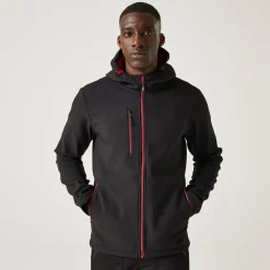 Men's Navigate 2 Layer Hooded Softshell Jacket | Black Classic Red