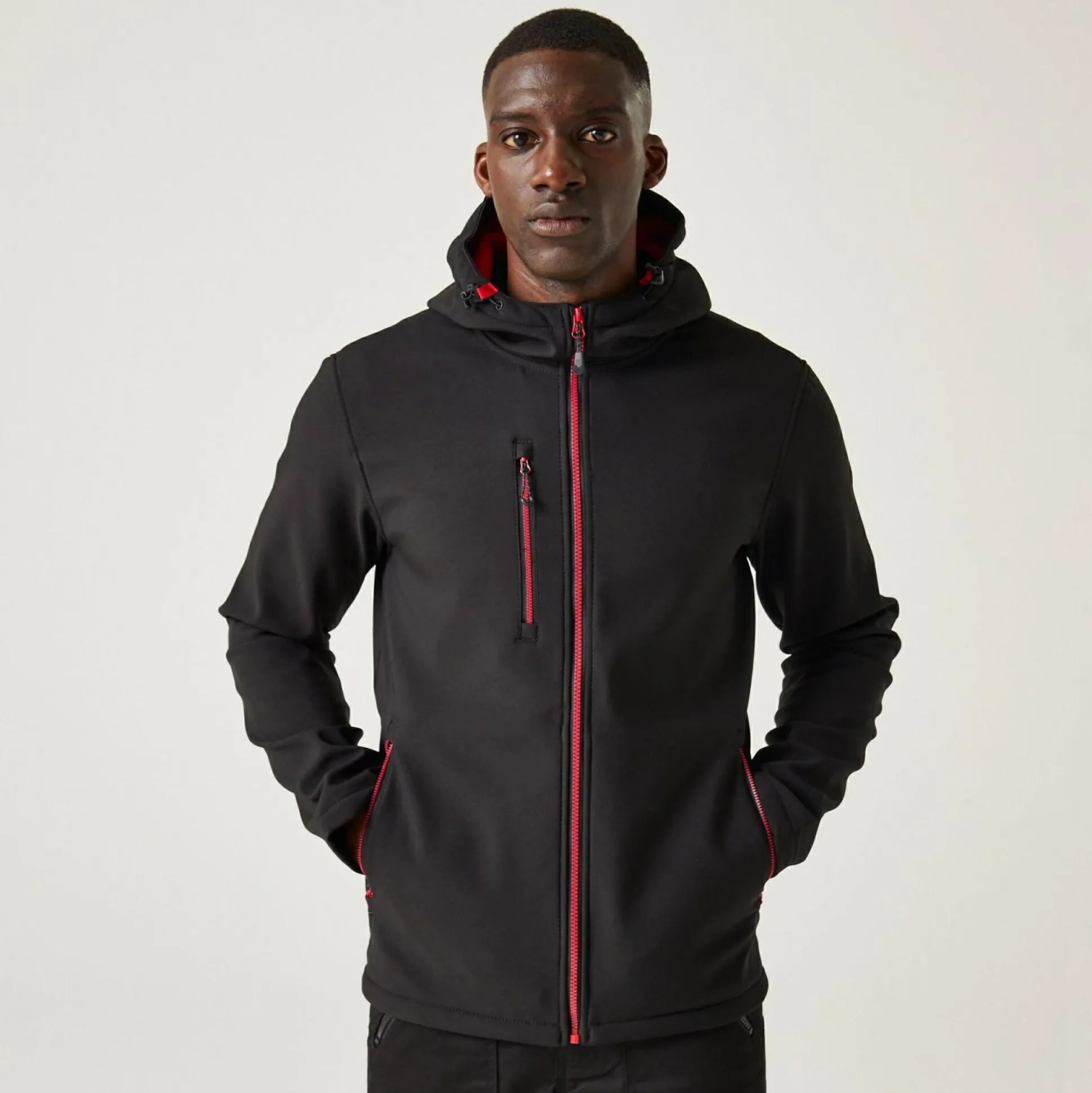 Men's Navigate 2 Layer Hooded Softshell Jacket | Black Classic Red