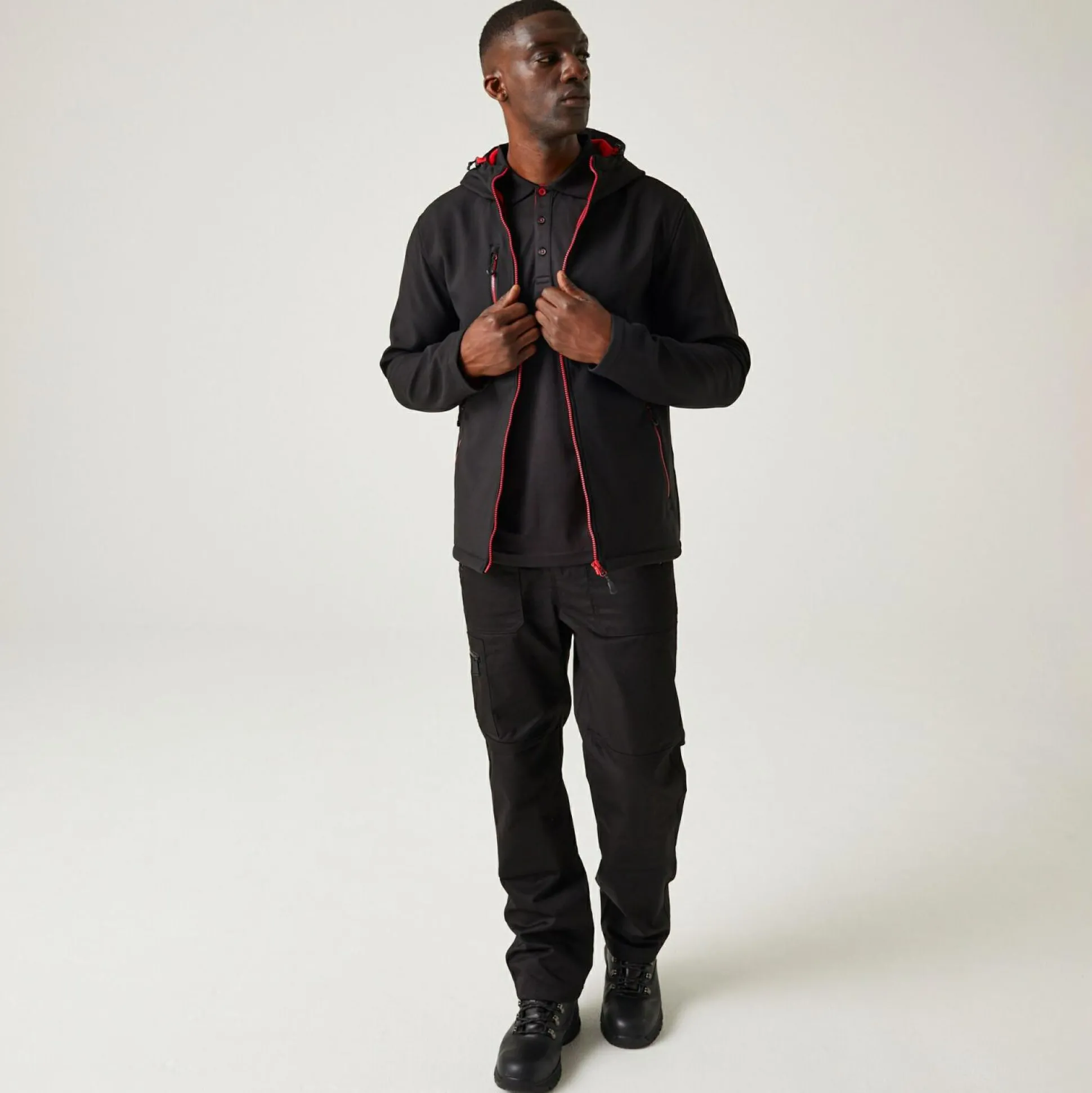 Men's Navigate 2 Layer Hooded Softshell Jacket | Black Classic Red