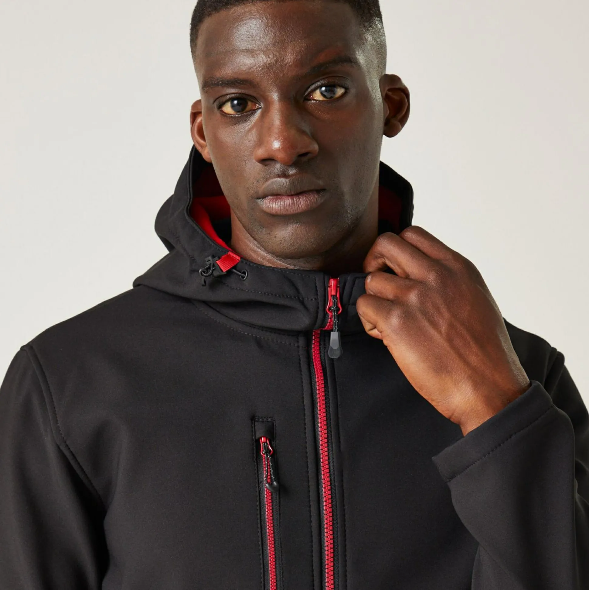 Men's Navigate 2 Layer Hooded Softshell Jacket | Black Classic Red