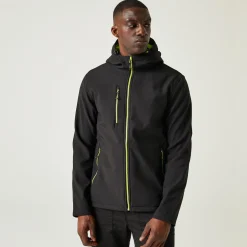 Men's Navigate 2 Layer Hooded Softshell Jacket | Black Lime Green