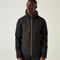 Men's Navigate 2 Layer Hooded Softshell Jacket | Black Orange Pop