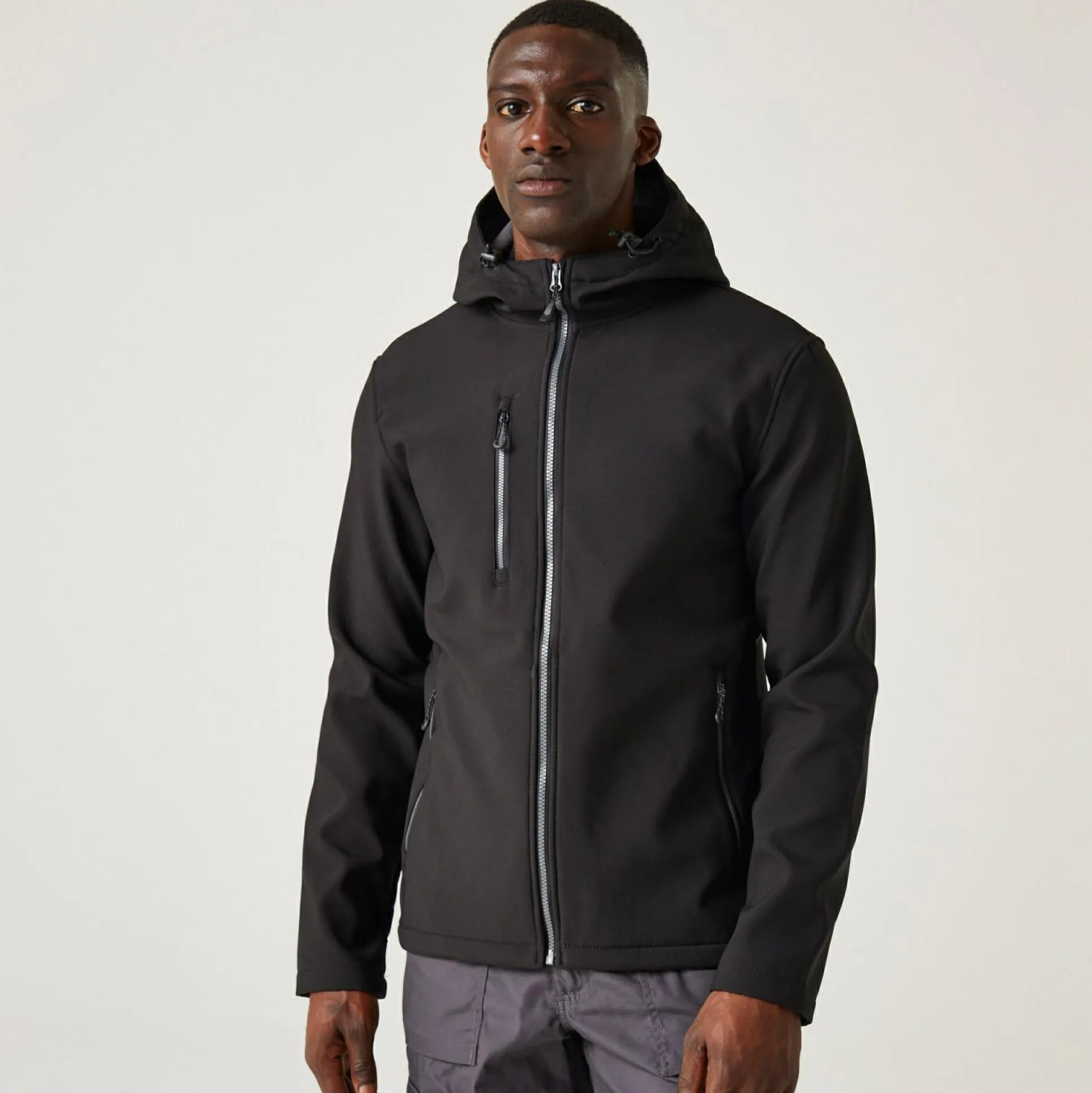 Men's Navigate 2 Layer Hooded Softshell Jacket | Black Seal Grey