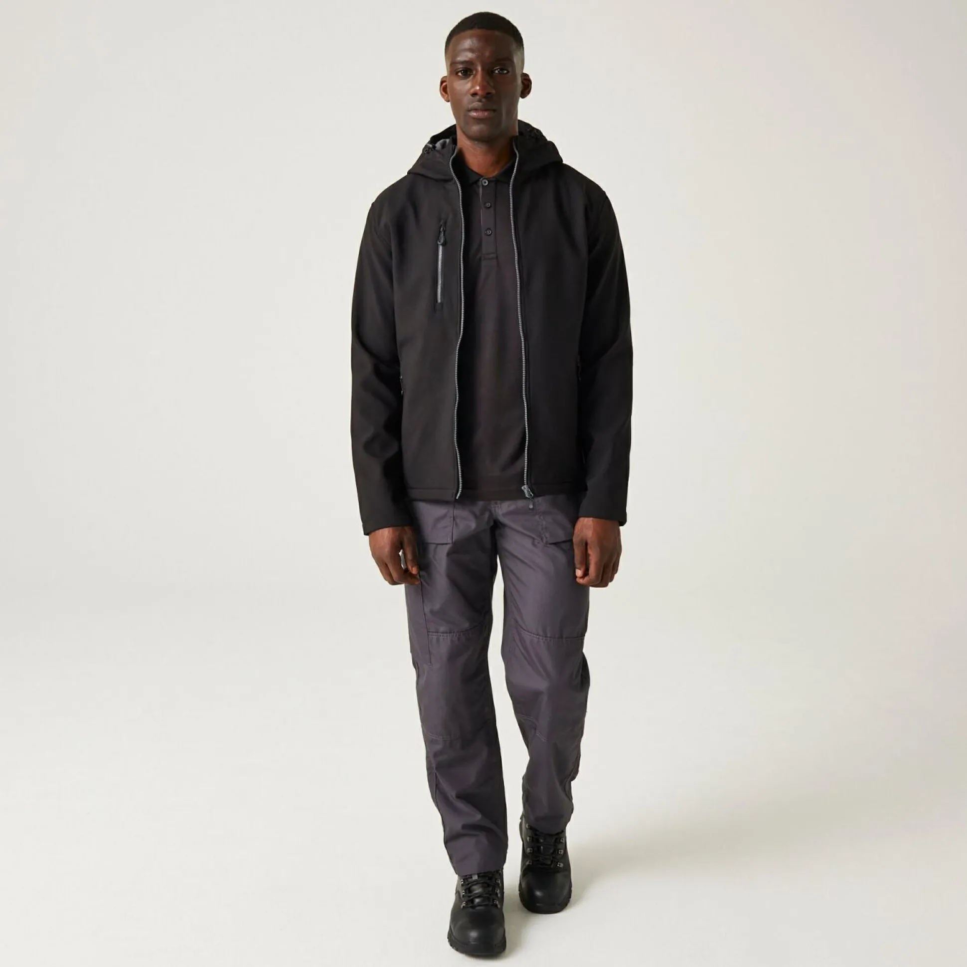 Men's Navigate 2 Layer Hooded Softshell Jacket | Black Seal Grey
