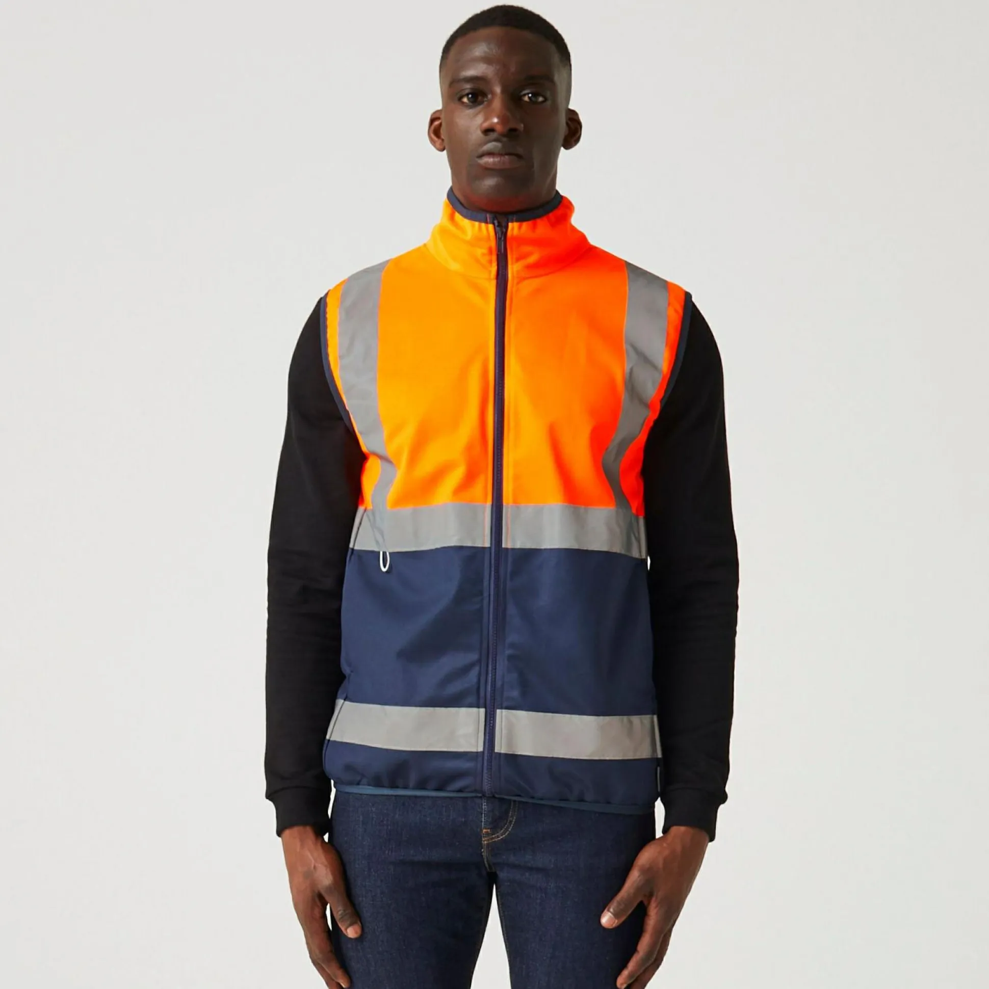 Men's Pro HI-VIS Full Zip Gilet | Orange Navy