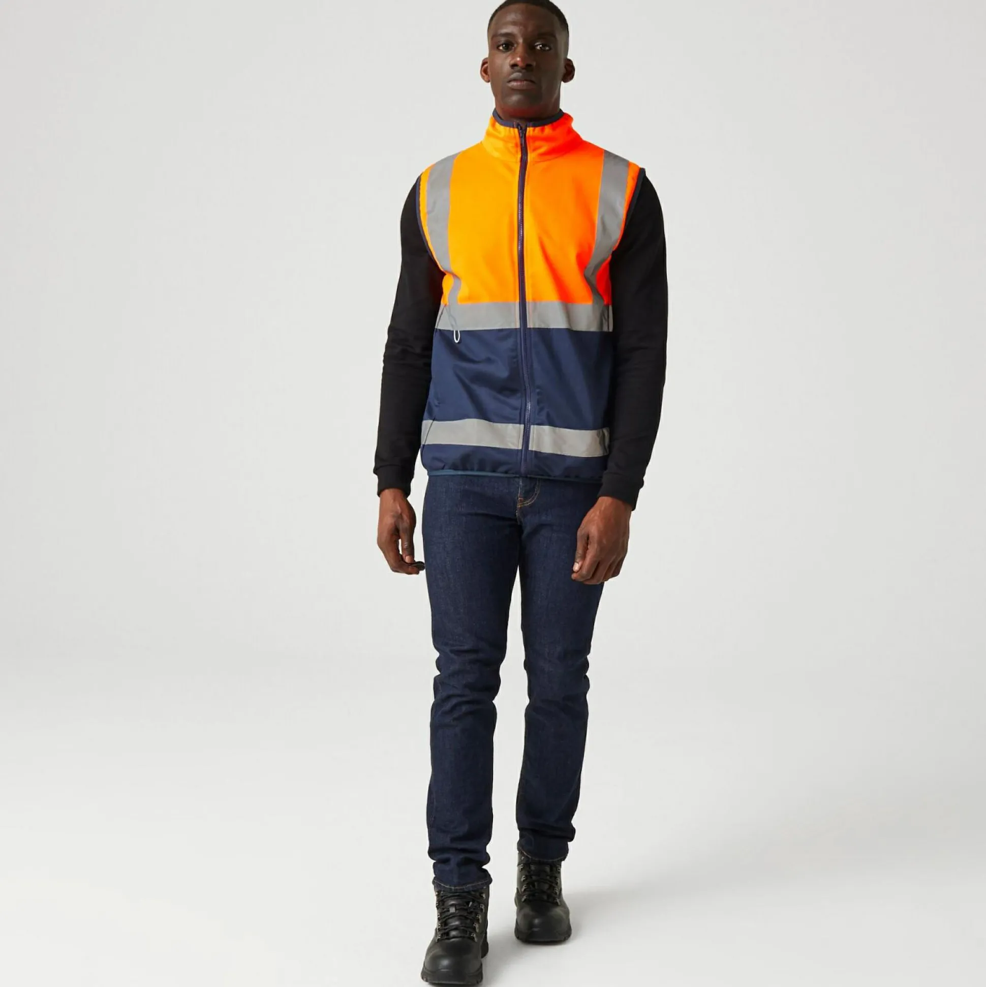 Men's Pro HI-VIS Full Zip Gilet | Orange Navy