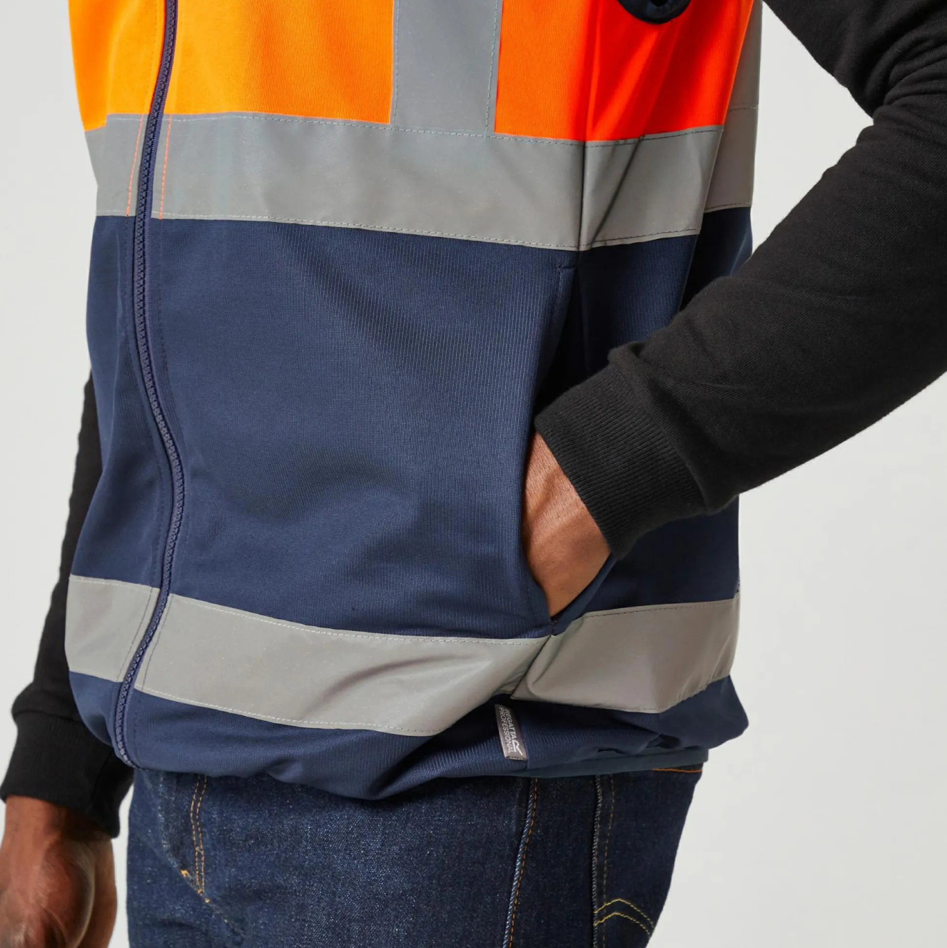 Men's Pro HI-VIS Full Zip Gilet | Orange Navy